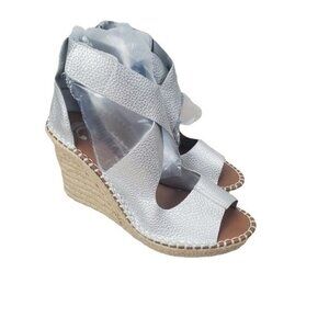 Charming Charlie Silver metallic wedge espadrilles Womens Size 9